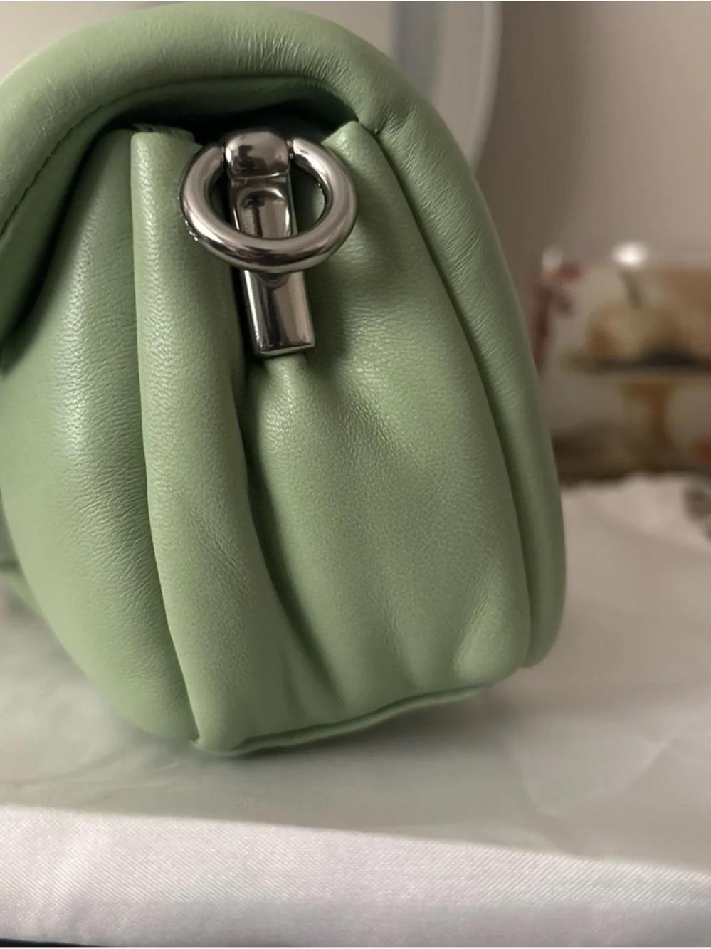 Coach Sage Green Leather Shoulder Bag with Signature C Clasp